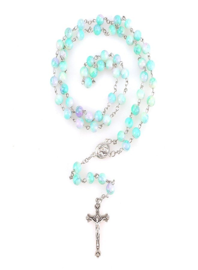 OEMOO Rosary Beads Catholic for Woman, Handmade Imitation Green Purple Pearl Rosary Necklace, First Communion Gifts, Wall Crosses Christian Gifts - Image 1